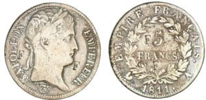 5 francs Napoléon revers Empire 1811 A (Paris) Faux d'époque