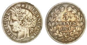 5 francs Cérès sans légende 1871 K (Bordeaux) Faux d'époque