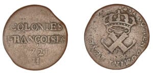 Louis XV - Neuf deniers colonies françoises 1721 H (La Rochelle)