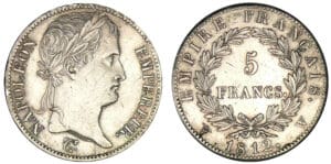 5 francs Napoléon revers Empire 1812 W (Lille)