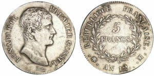 5 francs Bonaparte Premier Consul An 12 MA (Marseille) 5 francs Bonaparte Premier Consul An 12 MA (Marseille)