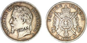 5 francs Napoléon III tête laurée 1868 BB (Strasbourg) - Satirique