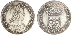 Louis XIV - Demi-écu à la mèche longue 1651 F (Angers) Louis XIV - Demi-écu à la mèche longue 1651 F (Angers)
