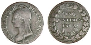 5 centimes Dupré grand module An 8 D (Lyon) 5 centimes Dupré grand module An 8 D (Lyon)