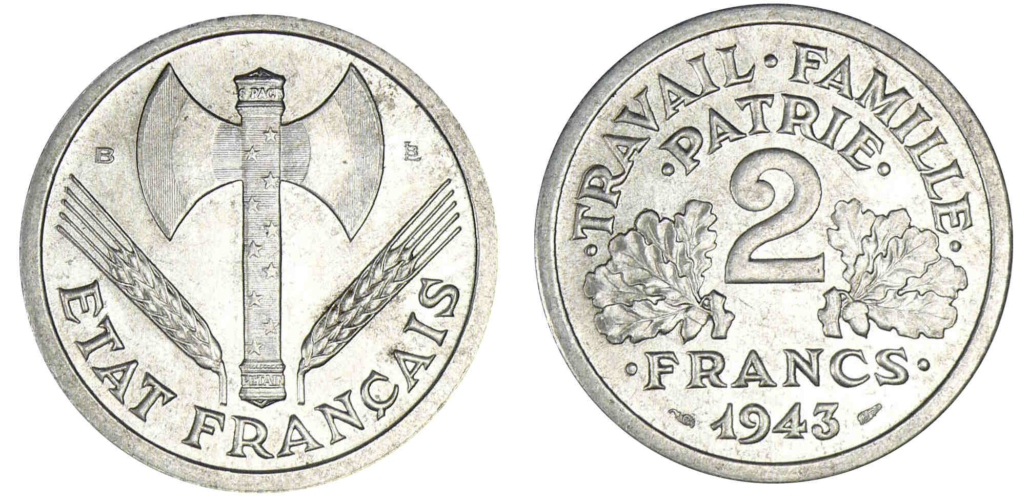 2 francs Bazor 1943 B (Beaumont-le-Roger) 2 francs Bazor 1943 B (Beaumont-le-Roger)
