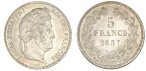 5 francs Louis-Philippe Ier tête laurée - 2ème type 1837 MA (Marseille) 5 francs Louis-Philippe Ier tête laurée - 2ème type 1837 MA (Marseille)