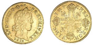 Louis XIV - Louis d'or à la mèche longue 1652 N (Montpellier) frappe médaille Louis XIV - Louis d'or à la mèche longue 1652 N (Montpellier) frappe médaille