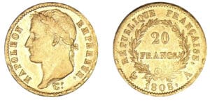 20 francs Napoléon revers République 1808 A (Paris) 20 francs Napoléon revers République 1808 A (Paris)