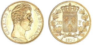 20 francs Charles X 1830 A (Paris) Tranche striée 20 francs Charles X 1830 A (Paris) Tranche striée