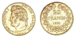 20 francs Louis-Philippe I er tête laurée 1839 W (Lille) 20 francs Louis-Philippe I er tête laurée 1839 W (Lille)