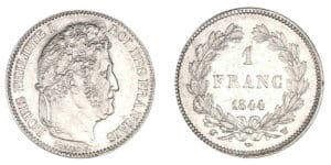 1 franc Louis-Philippe Ier tête laurée 1844 W (Lille) 1 franc Louis-Philippe Ier tête laurée 1844 W (Lille)