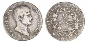 2 francs Napoléon Empereur An 14 U (Turin) 2 francs Napoléon Empereur An 14 U (Turin)