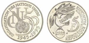 5 francs cinquantenaire de l'ONU 1995