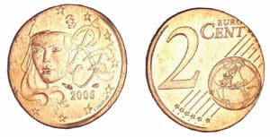 2 centimes 2005 sur un flan d'une 1 centime