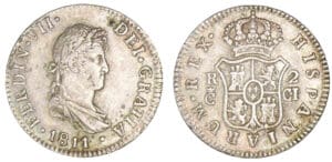 Espagne - Ferdinand VII - 2 reales 1811 CI (Cadix)