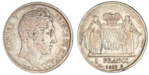 Monaco - Honoré V - 5 francs 1837 M Monaco - Honoré V - 5 francs 1837 M