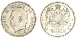 Monaco - Louis II - 5 francs 1945 - Essai aluminium Monaco - Louis II - 5 francs 1945 - Essai aluminium