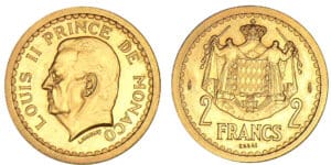 Monaco - Louis II - 2 francs ND (1943) - Essai or Monaco - Louis II - 2 francs ND (1943) - Essai or