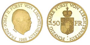 Liechtenstein - Franz Josef II - 50 frank 1988 Liechtenstein - Franz Josef II - 50 frank 1988
