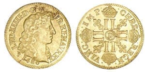 Louis XIV - Louis d'or à la tête virile 1680 D (Lyon) Louis XIV - Louis d'or à la tête virile 1680 D (Lyon)