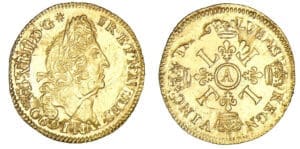 Louis XIV - Louis d'or aux 4 L 169? A (Paris) - Flan réformé Louis XIV - Louis d'or aux 4 L 169? A (Paris) - Flan réformé