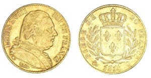 20 francs Louis XVIII buste habillé 1814 Q (Perpignan) 20 francs Louis XVIII buste habillé 1814 Q (Perpignan)