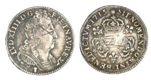 Louis XIV - Dixième d'écu aux trois couronnes 1715 9 (Rennes) Louis XIV - Dixième d'écu aux trois couronnes 1715 9 (Rennes)