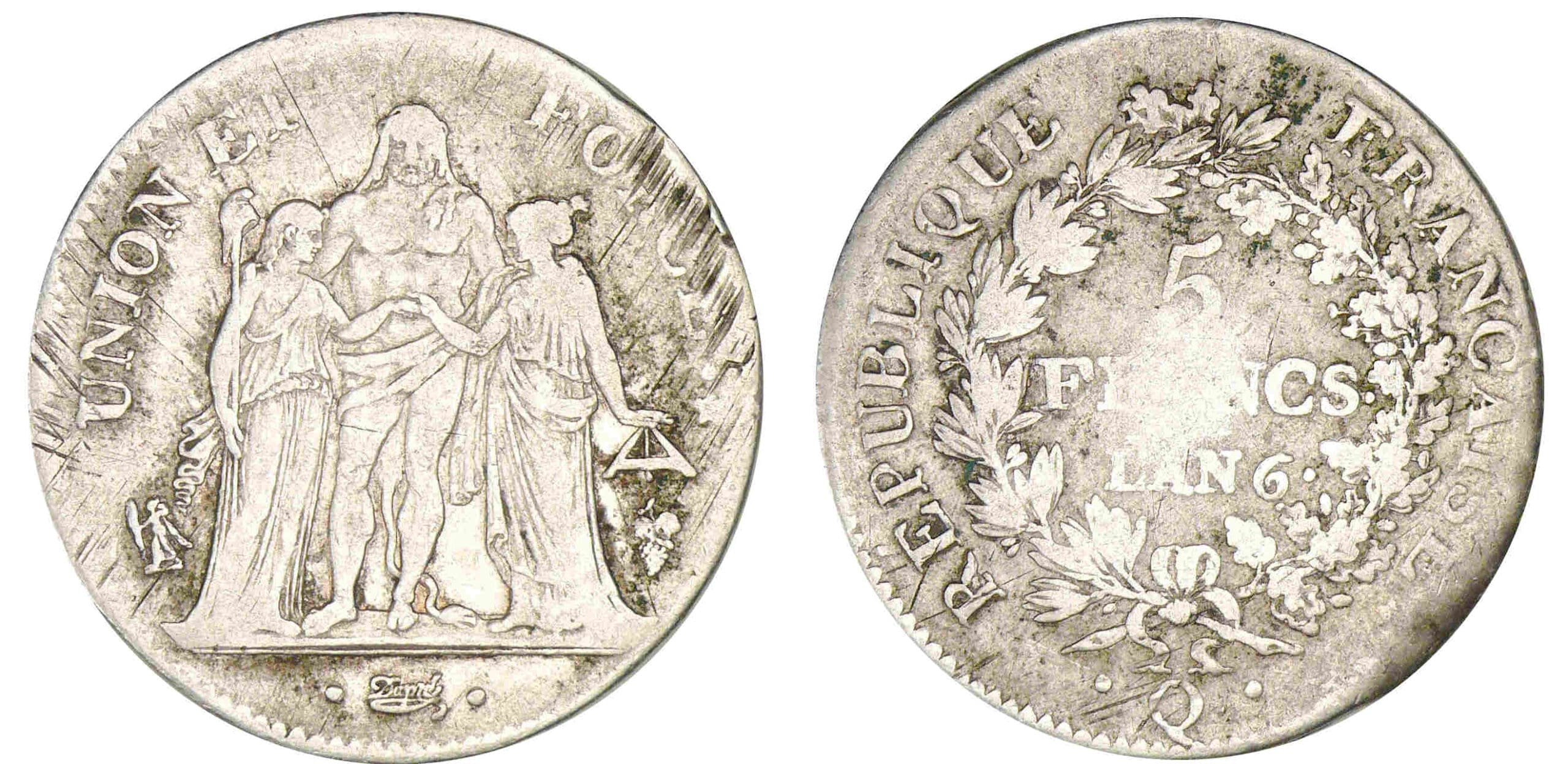 5 francs Hercule union et force An 6 Q (Perpignan) 5 francs Hercule union et force An 6 Q (Perpignan)