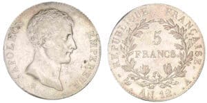5 francs Napoléon Empereur An 12 A (Paris) 5 francs Napoléon Empereur An 12 A (Paris)