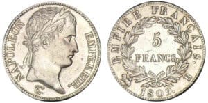 5 francs Napoléon revers Empire 1809 B (Rouen) 5 francs Napoléon revers Empire 1809 B (Rouen)