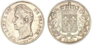 5 francs Charles X 2ème type - Tranche en relief 1830 A (Paris) 5 francs Charles X 2ème type - Tranche en relief 1830 A (Paris)