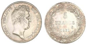 5 francs Louis-Philippe Ier tête nue - Tranche relief 1831 A (Paris) 5 francs Louis-Philippe Ier tête nue - Tranche relief 1831 A (Paris)