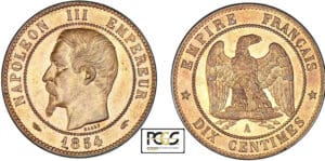 10 centimes Napoléon III tête nue 1854 A (Paris)