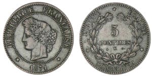 5 centimes Cérès 1871 K (Bordeaux)