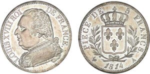 5 francs Louis XVIII au buste habillé 1814 A (Paris)