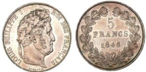 5 francs Louis-Philippe Ier tête laurée - 3ème type 1848 A (Paris) 5 francs Louis-Philippe Ier tête laurée - 3ème type 1848 A (Paris)