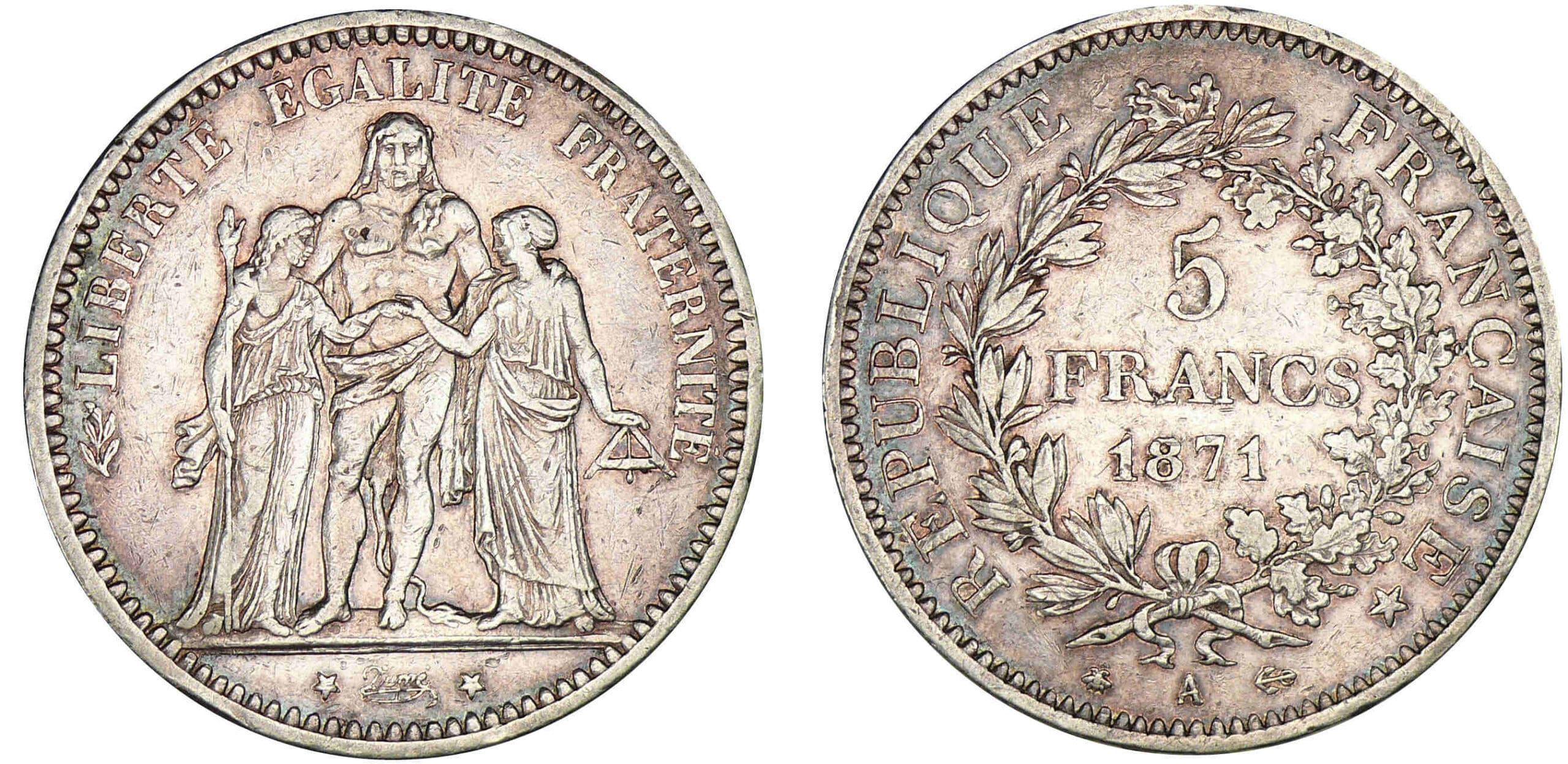 5 francs Hercule 1871 A (Paris) 5 francs Hercule 1871 A (Paris)