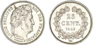 25 centimes Louis-Philippe Ier 1845 W (Lille)