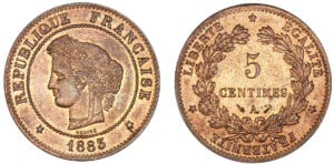 5 centimes Cérès 1883 A (Paris)