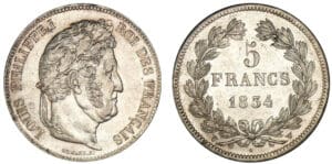5 francs Louis-Philippe Ier tête laurée - 2ème type 1834 W (Lille) 5 francs Louis-Philippe Ier tête laurée - 2ème type 1834 W (Lille)