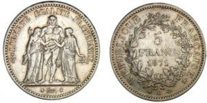 5 francs Hercule 1871 K (Bordeaux) 5 francs Hercule 1871 K (Bordeaux)