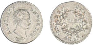 1/4 de franc Napoléon empereur - An 12 M (Toulouse) 1/4 de franc Napoléon empereur - An 12 M (Toulouse)