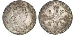 Louis XIV - Ecu aux 8 L - 2ème type - 1705 O (Riom) - Flan réformé Louis XIV - Ecu aux 8 L - 2ème type - 1705 O (Riom) - Flan réformé
