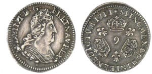 Louis XIV - Vingtième d'écu aux trois couronnes - 1711 9 (Rennes) Louis XIV - Vingtième d'écu aux trois couronnes - 1711 9 (Rennes)
