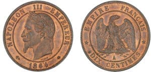 10 centimes Napoléon III tête laurée 1864 A (Paris) 10 centimes Napoléon III tête laurée 1864 A (Paris)