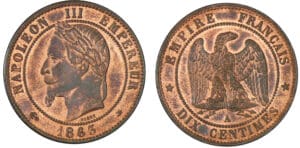 10 centimes Napoléon III tête laurée 1863 A (Paris) 10 centimes Napoléon III tête laurée 1863 A (Paris)