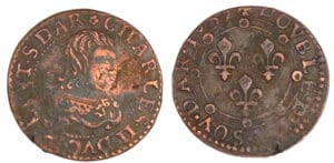 Charleville - Charles II de Gonzague - Double tournois 1639 - Frappe médaille Charleville - Charles II de Gonzague - Double tournois 1639 - Frappe médaille