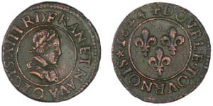 Louis XIII - Double tournois enfantin - 1624 O (Riom) Louis XIII - Double tournois enfantin - 1624 O (Riom)