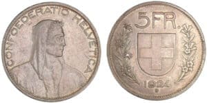 Suisse - 5 francs 1924 B Suisse - 5 francs 1924 B