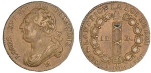 12 deniers type FRANCAIS 1791 .A (Couvent des barnabites)